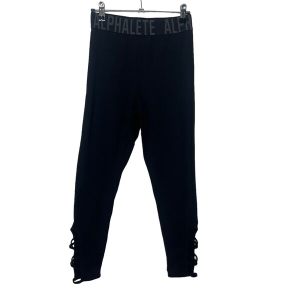 Alphalete High Rise Cut Out Leggings Women’s Size Small Black Logo Stretch Pull - Picture 1 of 8